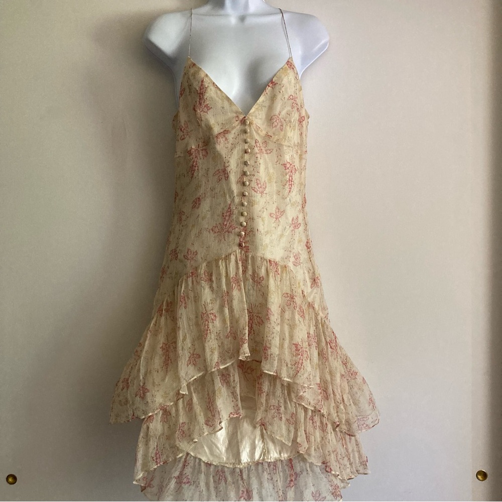 Anthropologie Thistlepearl 100% Silk Floral Tiered Ruffle Slip DressTunic, Sz 10